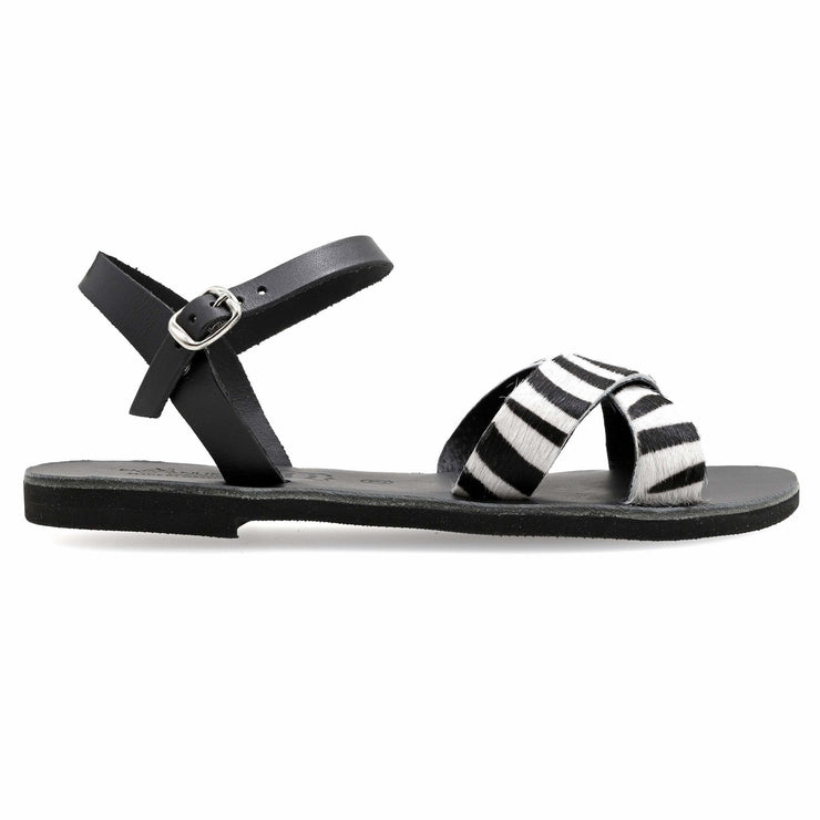 Emmanuela - handcrafted for you® Zebra-Sandalen mit Schnallenriemen "Cybele" aus Ponyhaut leder