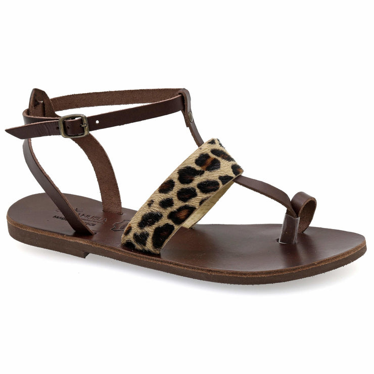 Emmanuela - handcrafted for you® Sandalen mit Knöchelriemen & Zehenring "Selene" aus Leopard leder