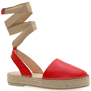 Emmanuela - handcrafted for you® Flatform-Leder-Espadrilles zum Schnüren aus Rot leder