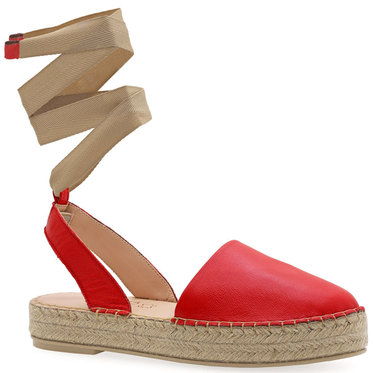 Emmanuela - handcrafted for you® Flatform-Leder-Espadrilles zum Schnüren aus Rot leder