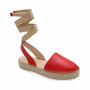 Emmanuela - handcrafted for you® Flatform-Leder-Espadrilles zum Schnüren aus Rot leder