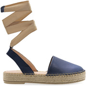 Emmanuela - handcrafted for you® Flatform-Leder-Espadrilles zum Schnüren aus Blau leder