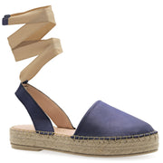 Emmanuela - handcrafted for you® Flatform-Leder-Espadrilles zum Schnüren aus Blau leder