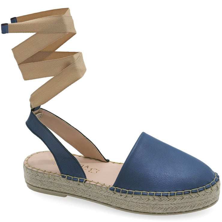 Emmanuela - handcrafted for you® Flatform-Leder-Espadrilles zum Schnüren aus Blau leder