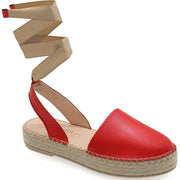 Emmanuela - handcrafted for you® Flatform-Leder-Espadrilles zum Schnüren aus Rot leder