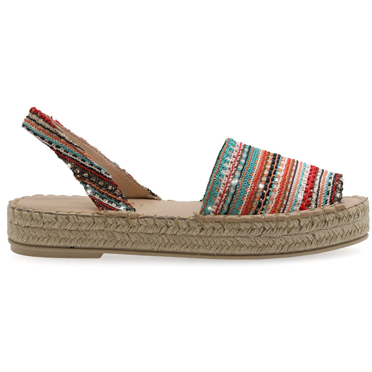 Emmanuela - handcrafted for you® Flatform Peeptoe Espadrilles aus Pailletten Mehrfarbig leder