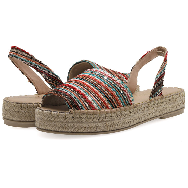 Emmanuela - handcrafted for you® Flatform Peeptoe Espadrilles aus Pailletten Mehrfarbig leder