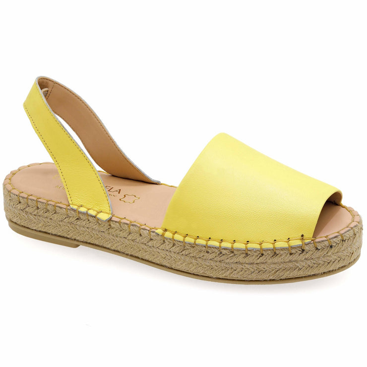 Emmanuela - handcrafted for you® Flatform Peeptoe Espadrilles aus Gelb leder