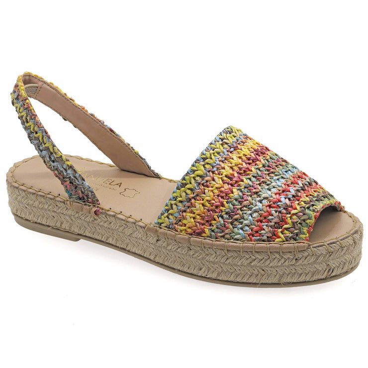 Emmanuela - handcrafted for you® Flatform Peeptoe Espadrilles aus Stroh Mehrfarbig leder