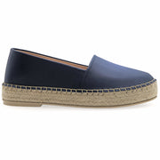 Emmanuela - handcrafted for you® Flatform Espadrilles aus Leder mit geschlossener Spitze aus Blau leder