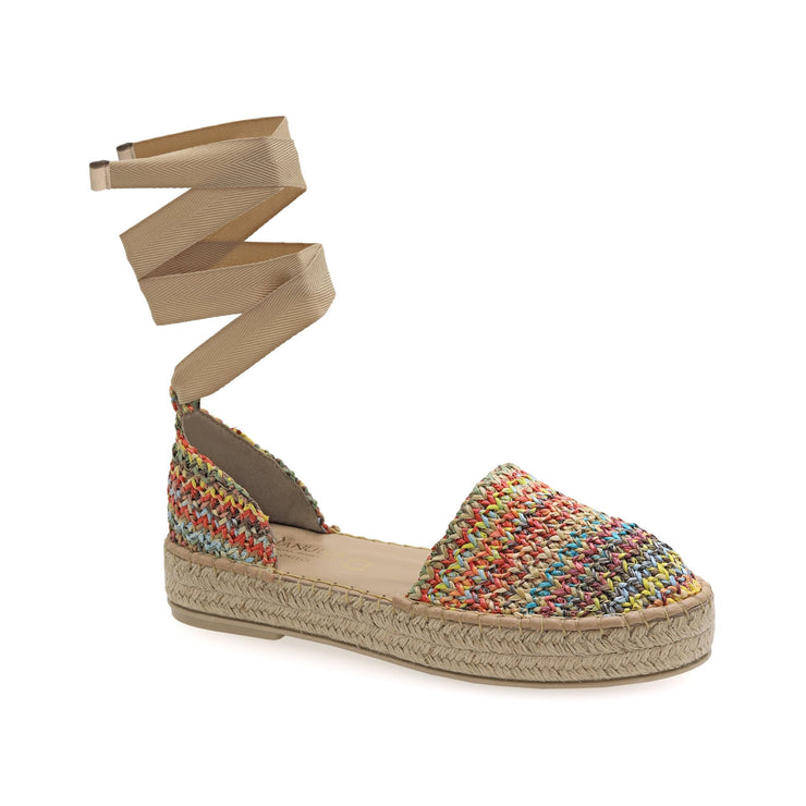 Emmanuela - handcrafted for you® Flatform Espadrilles mit Schnürung aus Stroh aus Stroh Mehrfarbig leder