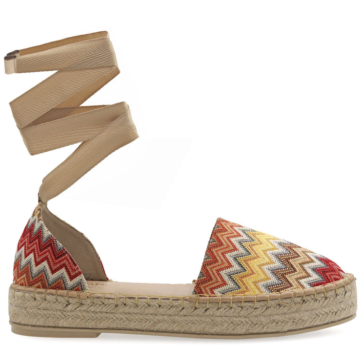 Emmanuela - handcrafted for you® Flatform Espadrilles mit Schnürung aus Stroh aus Missoni leder