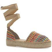 Emmanuela - handcrafted for you® Flatform Espadrilles mit Schnürung aus Stroh aus Stroh Mehrfarbig leder