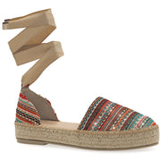 Emmanuela - handcrafted for you® Flatform Espadrilles mit Schnürung aus Stroh aus Missoni leder