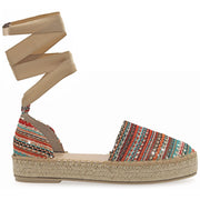 Emmanuela - handcrafted for you® Flatform Espadrilles mit Schnürung aus Stroh aus Missoni leder