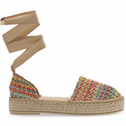 Emmanuela - handcrafted for you® Flatform Espadrilles mit Schnürung aus Stroh aus Stroh Mehrfarbig leder