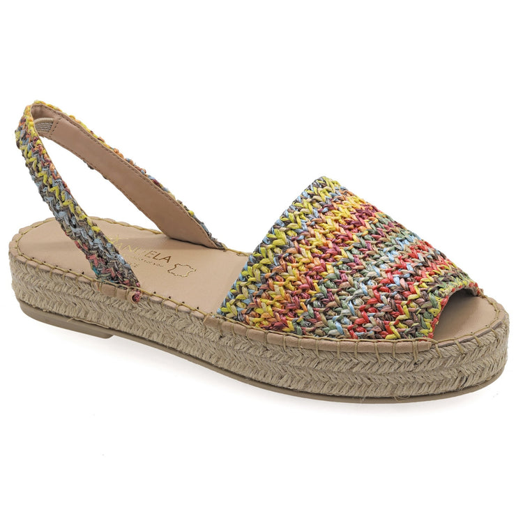 Emmanuela - handcrafted for you® Flatform Peeptoe Espadrilles aus Stroh aus Stroh Mehrfarbig leder