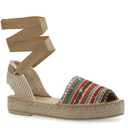 Emmanuela - handcrafted for you® Flatform Lace Up Peeptoe Espadrilles aus Stroh aus Missoni leder