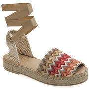 Emmanuela - handcrafted for you® Flatform Lace Up Peeptoe Espadrilles aus Stroh aus Missoni leder