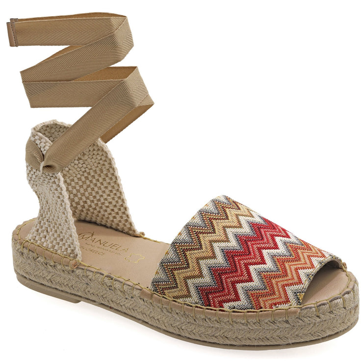 Emmanuela - handcrafted for you® Flatform Lace Up Peeptoe Espadrilles aus Stroh aus Missoni leder