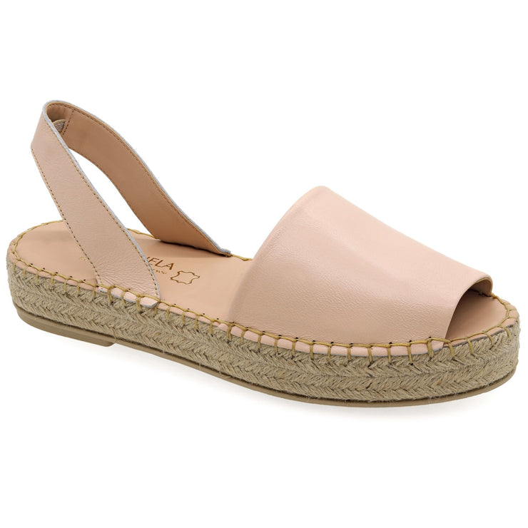 Emmanuela - handcrafted for you® Flatform Peeptoe Espadrilles aus Stroh aus Hautfarbe leder