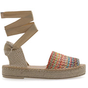 Emmanuela - handcrafted for you® Flatform Lace Up Peeptoe Espadrilles aus Stroh Mehrfarbig leder