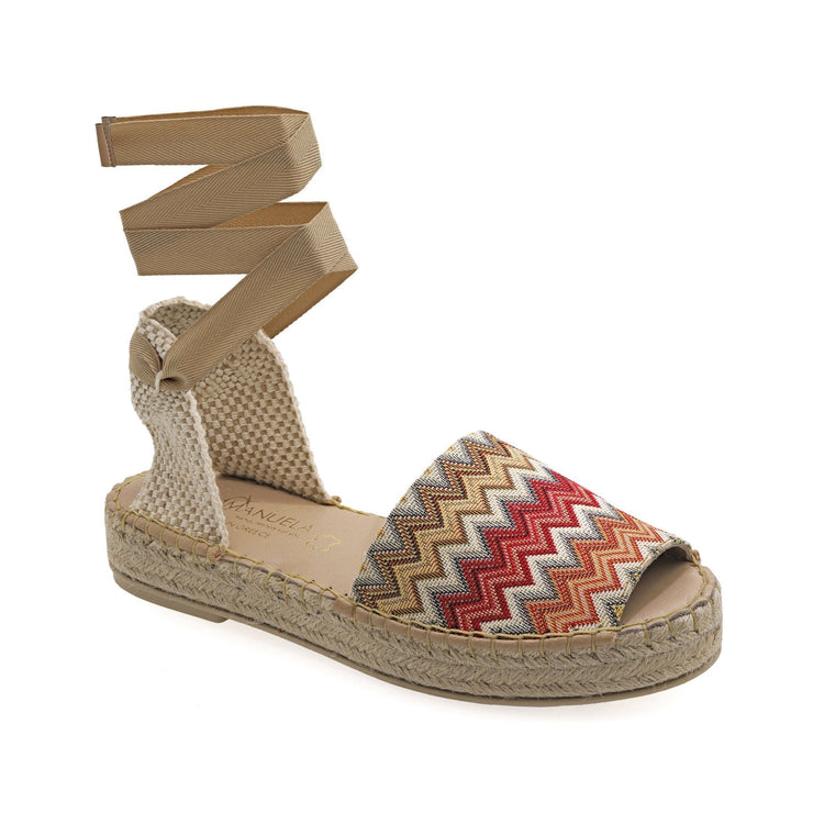 Emmanuela - handcrafted for you® Flatform Peeptoe Espadrilles mit Schnürung aus Missoni leder