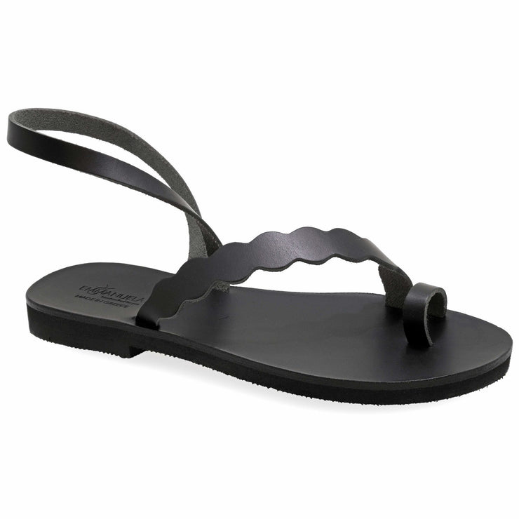 Emmanuela - handcrafted for you® Slingback-Sandalen mit Zehenring "Corfu" aus Schwarze leder