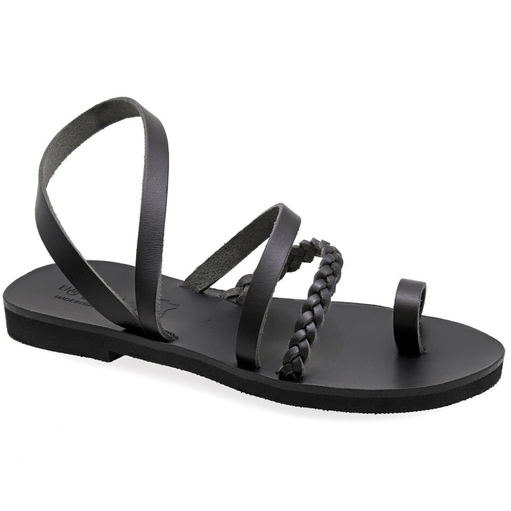 Emmanuela - handcrafted for you® Slingback-Sandalen mit Zehenring "Lefkada" aus Schwarze leder