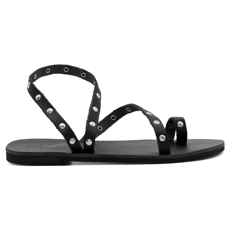 Emmanuela - handcrafted for you® Slingzehenring verzierte Sandalen "Thassos" aus Schwarze leder