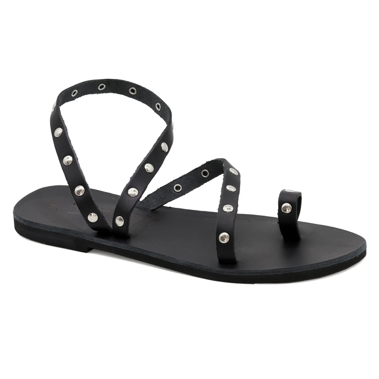 Emmanuela - handcrafted for you® Slingzehenring verzierte Sandalen "Thassos" aus Schwarze leder