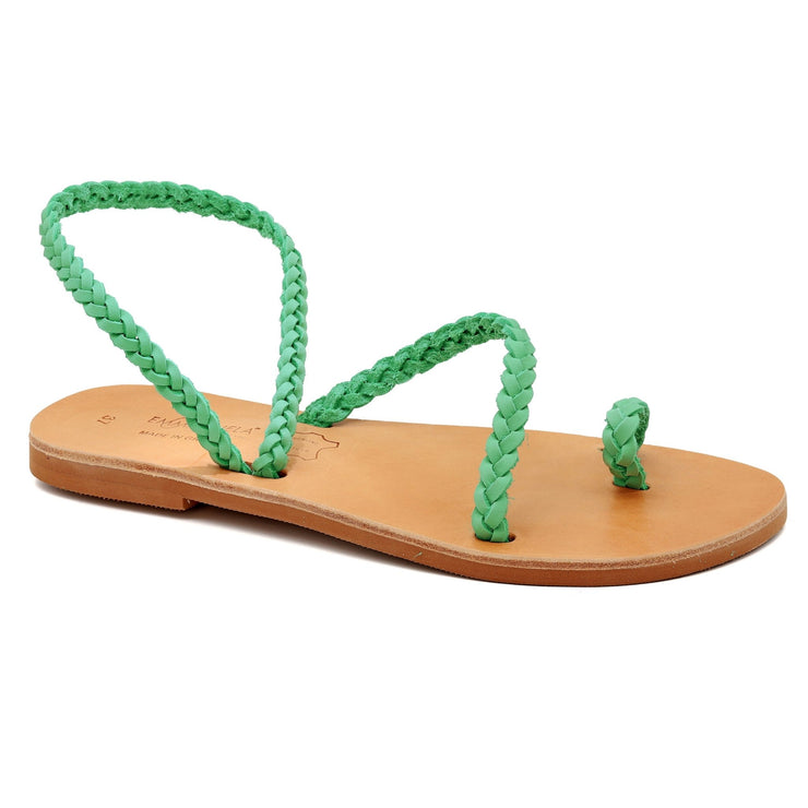 Emmanuela - handcrafted for you® Slingzehenring Geflochtene Sandalen "Chios" aus MinzGrün leder