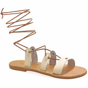 Emmanuela - handcrafted for you® Kalbshohe Gladiator-Sandalen mit Leopardenmuster "Melaina" aus Weiße leder