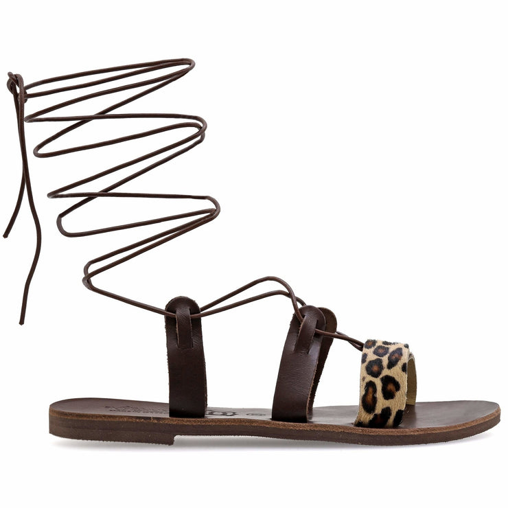 Emmanuela - handcrafted for you® Kalbshohe Gladiator-Sandalen mit Leopardenmuster "Melaina" aus Leopard leder