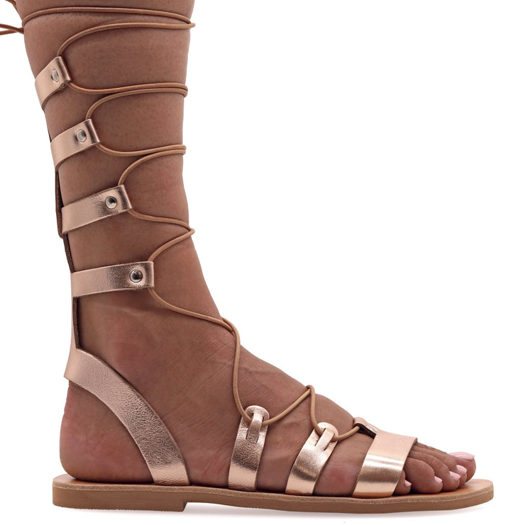 Emmanuela - handcrafted for you® Kalbshohe Gladiator-Sandalen "Anastasia" aus Beige leder