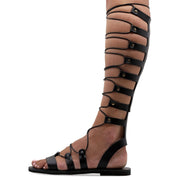 Emmanuela - handcrafted for you® Kniehohe Gladiator-Sandalen zum Schnüren "Jocasta" aus Silber leder