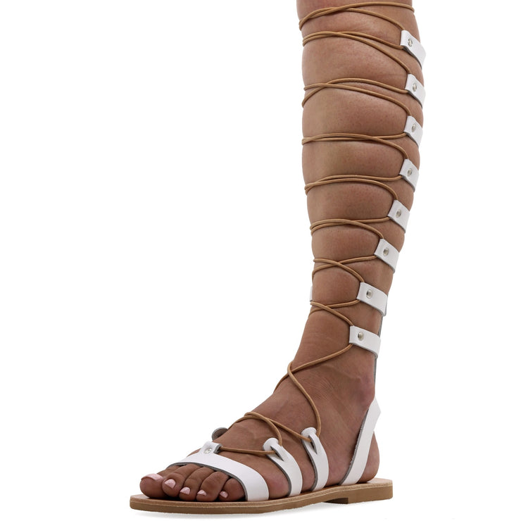 Emmanuela - handcrafted for you® Kniehohe Gladiator-Sandalen zum Schnüren "Jocasta" aus Roségold leder