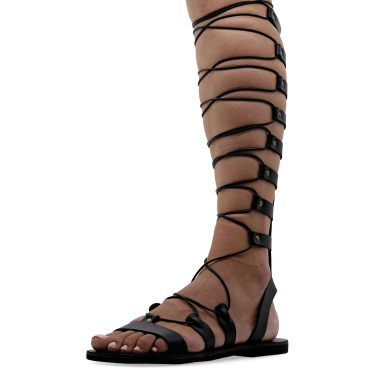 Emmanuela - handcrafted for you® Kniehohe Gladiator-Sandalen zum Schnüren "Jocasta" aus Roségold leder