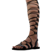 Emmanuela - handcrafted for you® Kniehohe Gladiator-Sandalen zum Schnüren "Jocasta" aus Schwarze leder