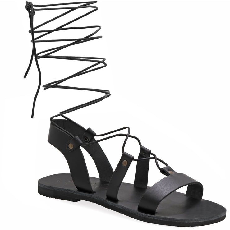 Emmanuela - handcrafted for you® Kniehohe Gladiator-Sandalen zum Schnüren "Nyx" aus Schwarze leder