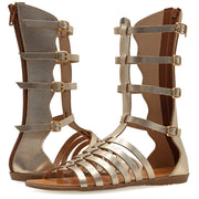 Emmanuela - handcrafted for you® Kalbshohe Gladiator Stiefelsandalen mit Reißverschlüssen "Briseis" aus Türkis leder