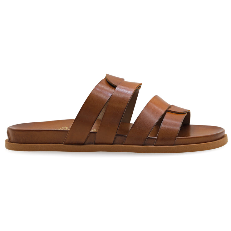 Greek Leather Brown Slide on Sandals with Arch Support "Ianthe" - EMMANUELA handcrafted for you®