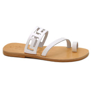 Greek Leather White Toe Ring Sandals with Meanders "Spetses" - EMMANUELA handcrafted for you®
