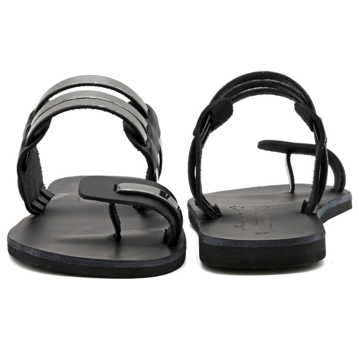 Greek Leather Silver Slide on Toe Ring Sandals "Hydra" - EMMANUELA handcrafted for you®
