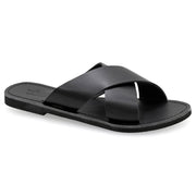 Greek Leather Black Slide on Cross Strap Sandals "Skopelos" - EMMANUELA handcrafted for you®