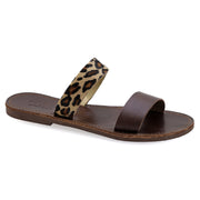 Greek Leather Leopard Slide on Strappy Sandals "Milos" - EMMANUELA handcrafted for you®
