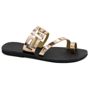 Greek Leather Rose gold Toe Ring Sandals with Meanders "Spetses" - EMMANUELA handcrafted for you®