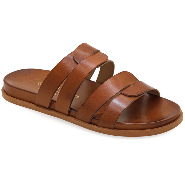 Greek Leather Brown Slide on Sandals with Arch Support "Ianthe" - EMMANUELA handcrafted for you®