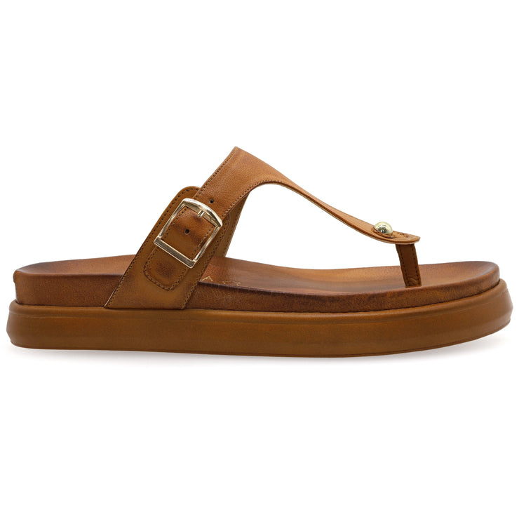 Greek Leather Brown Platform Thong Sandals with Arch Support "Pistis" - EMMANUELA handcrafted for you®