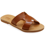 Greek Leather Brown Slide on H-Band Sandals "Eugene" - EMMANUELA handcrafted for you®